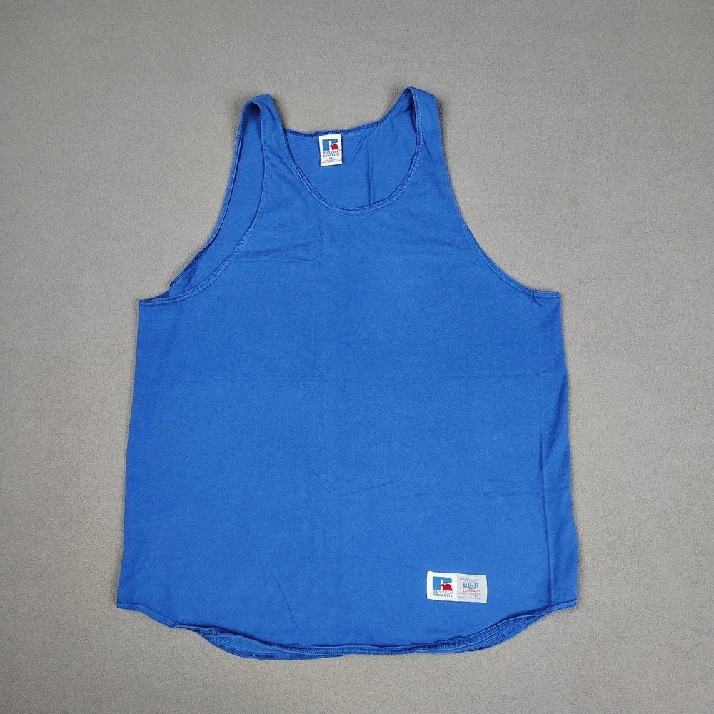 Vintage USA Russell Athletic High Cotton Tank Top Men XL *Fits Large* Blue 90s